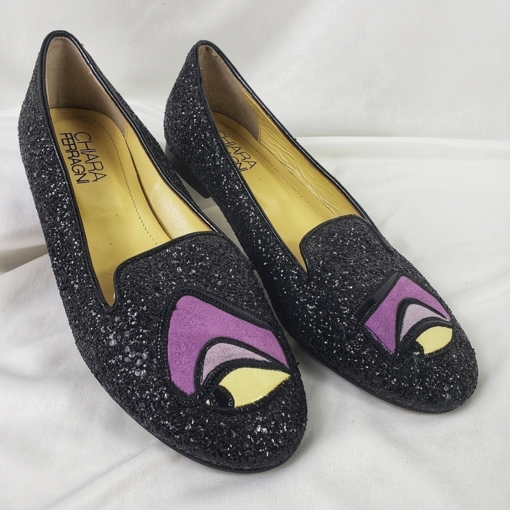 Chiara Ferragni Black Glitter Evil Eye Flat